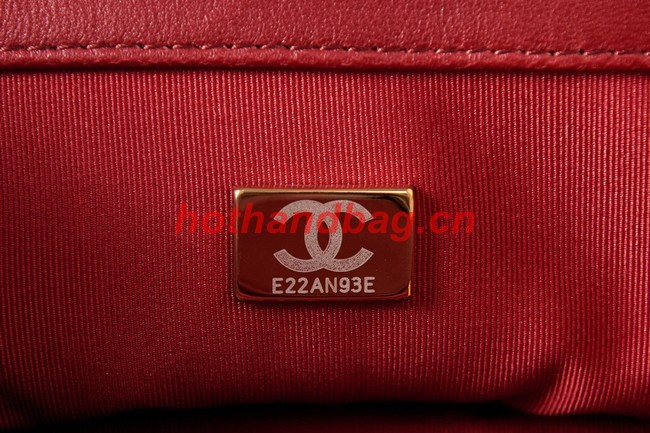 CHANEL SMALL FLAP BAG Lambskin & Gold-Tone Metal AS3393 red