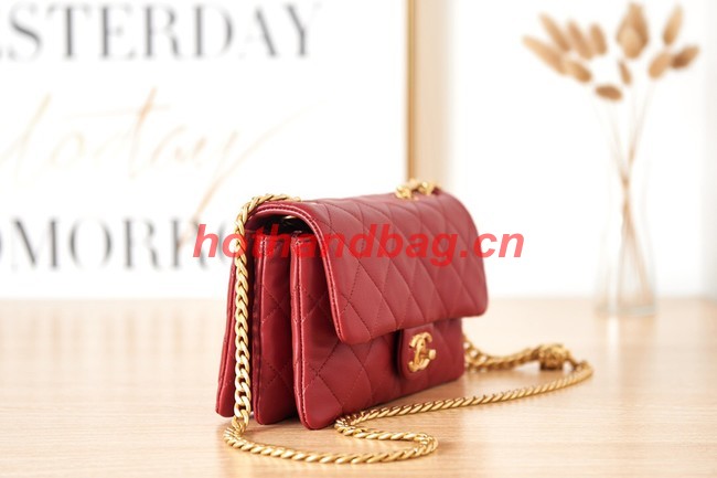 CHANEL SMALL FLAP BAG Lambskin & Gold-Tone Metal AS3393 red