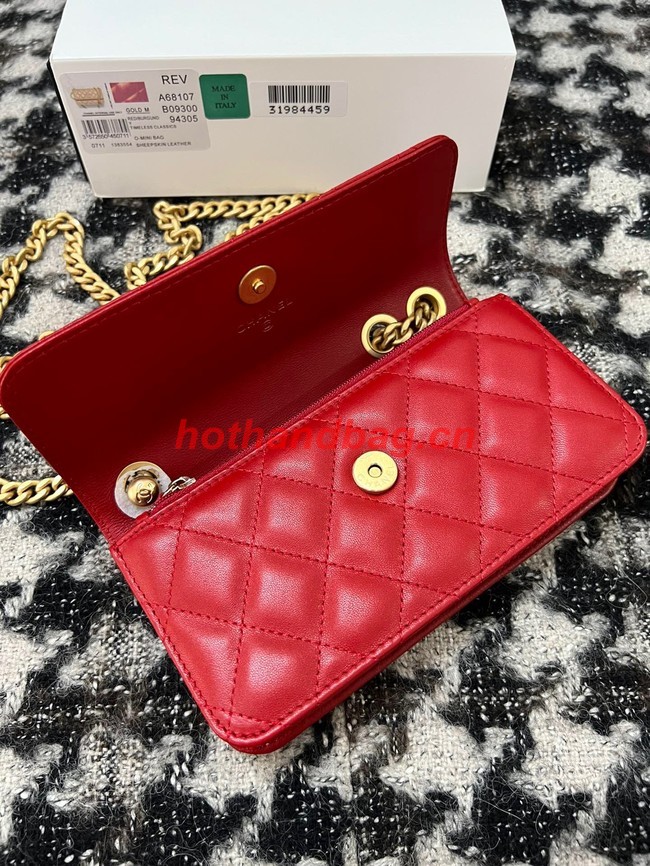 Chanel WALLET ON CHAIN Lambskin & Gold-Tone Metal 68107 red