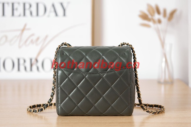 Chanel Lambskin MINI FLAP BAG AS3647 blackish green