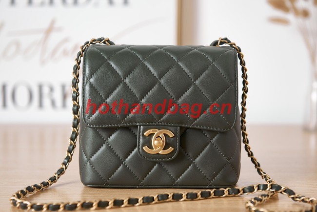 Chanel Lambskin MINI FLAP BAG AS3647 blackish green