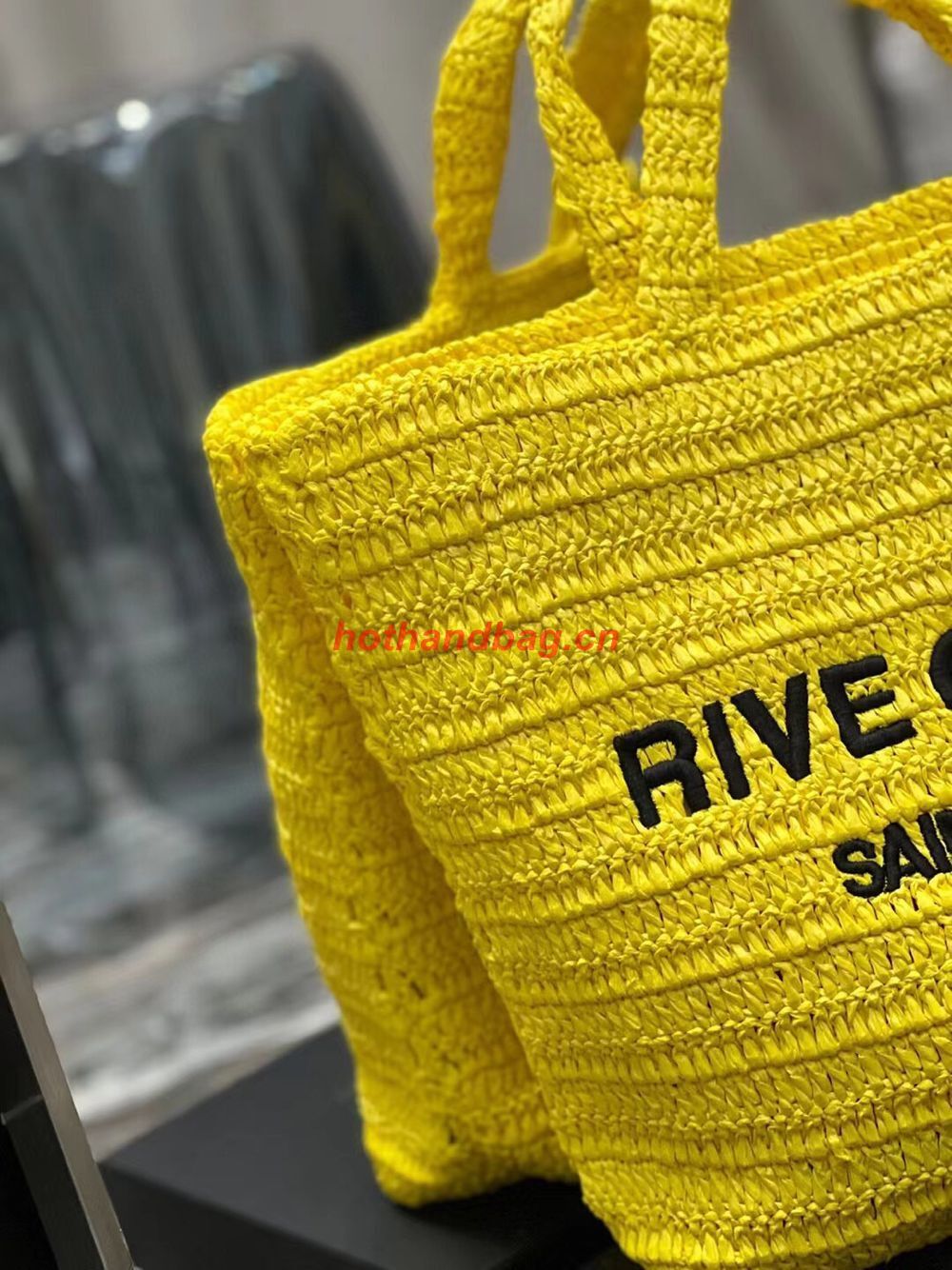 SAINT LAURENT RIVE GAUCHE SUPPLE TOTE BAG IN RAFFIA CROCHET 688864 yellow