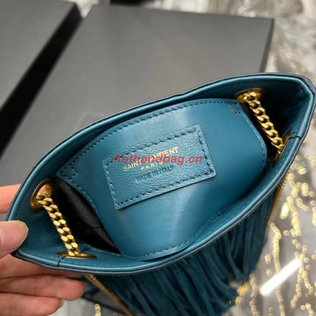SAINT LAURENT SMALL CHAIN BAG IN LIGHT SUEDE WITH FRINGES 683378 blue