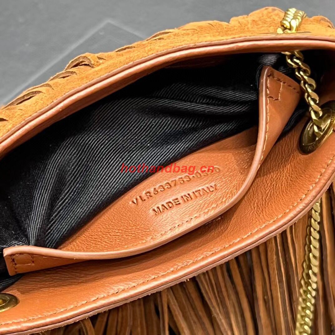 SAINT LAURENT SMALL CHAIN BAG IN LIGHT SUEDE WITH FRINGES 683378 brown