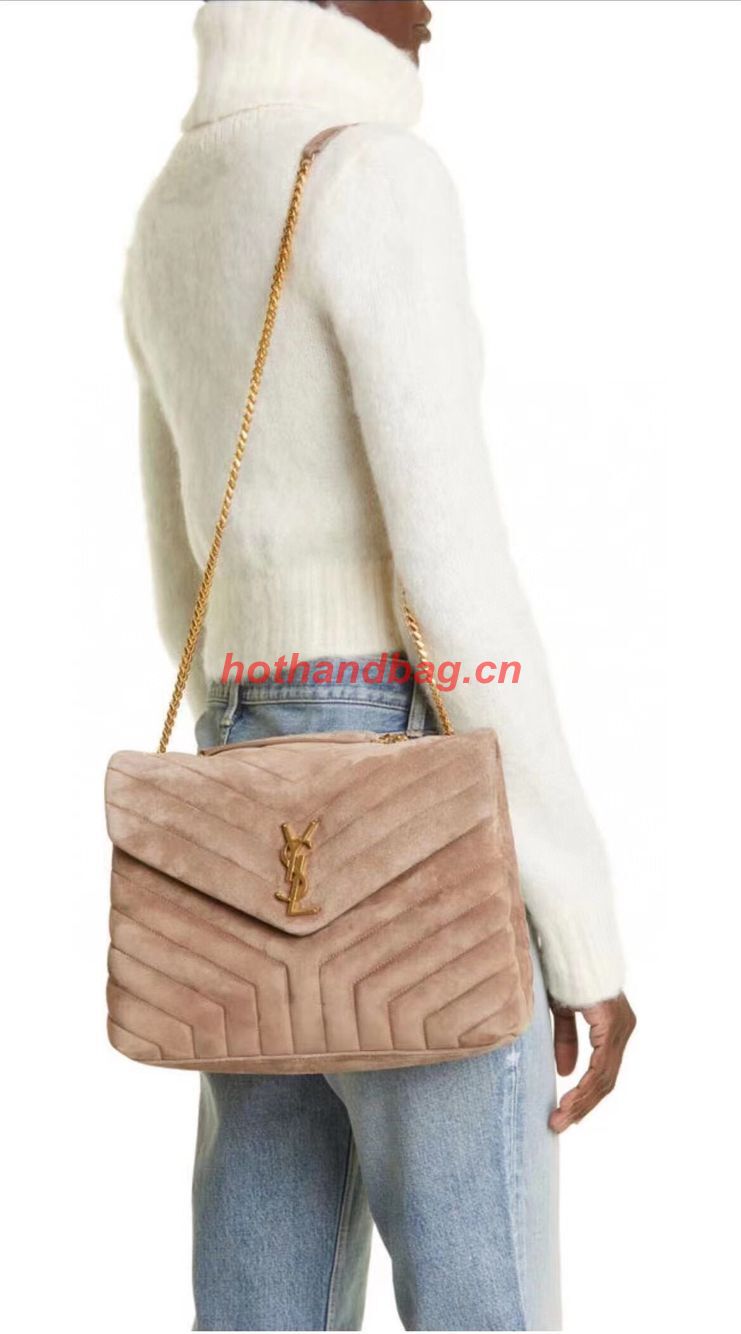 SAINT LAURENT LOULOU CHAIN BAG IN QUILTED Y SUEDE 487216 TAUPE