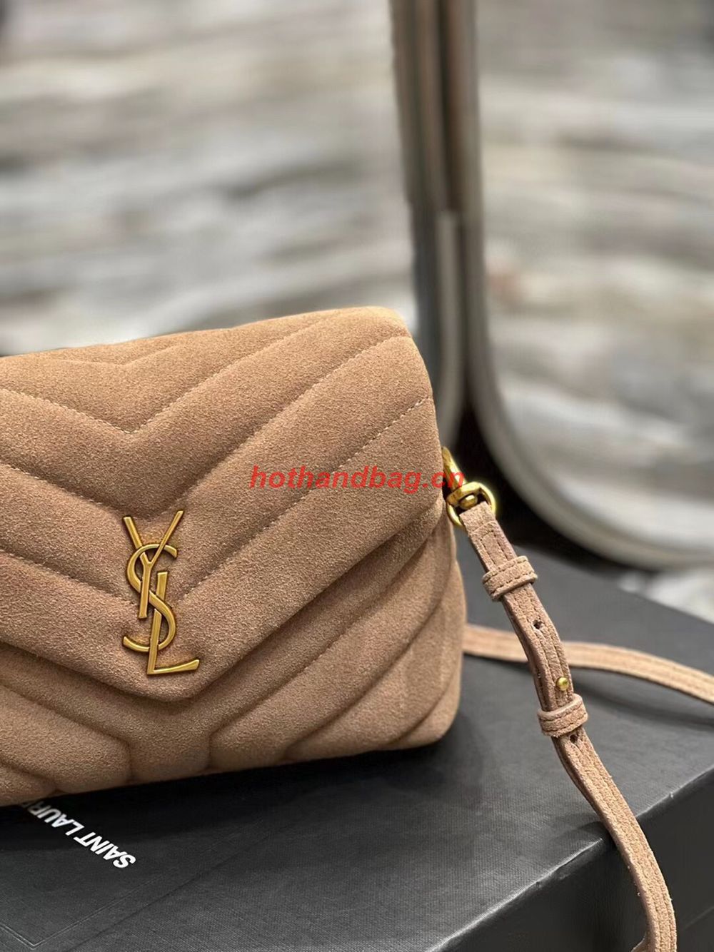 SAINT LAURENT LOULOU SMALL CHAIN BAG IN QUILTED Y SUEDE 4946991 TAUPE