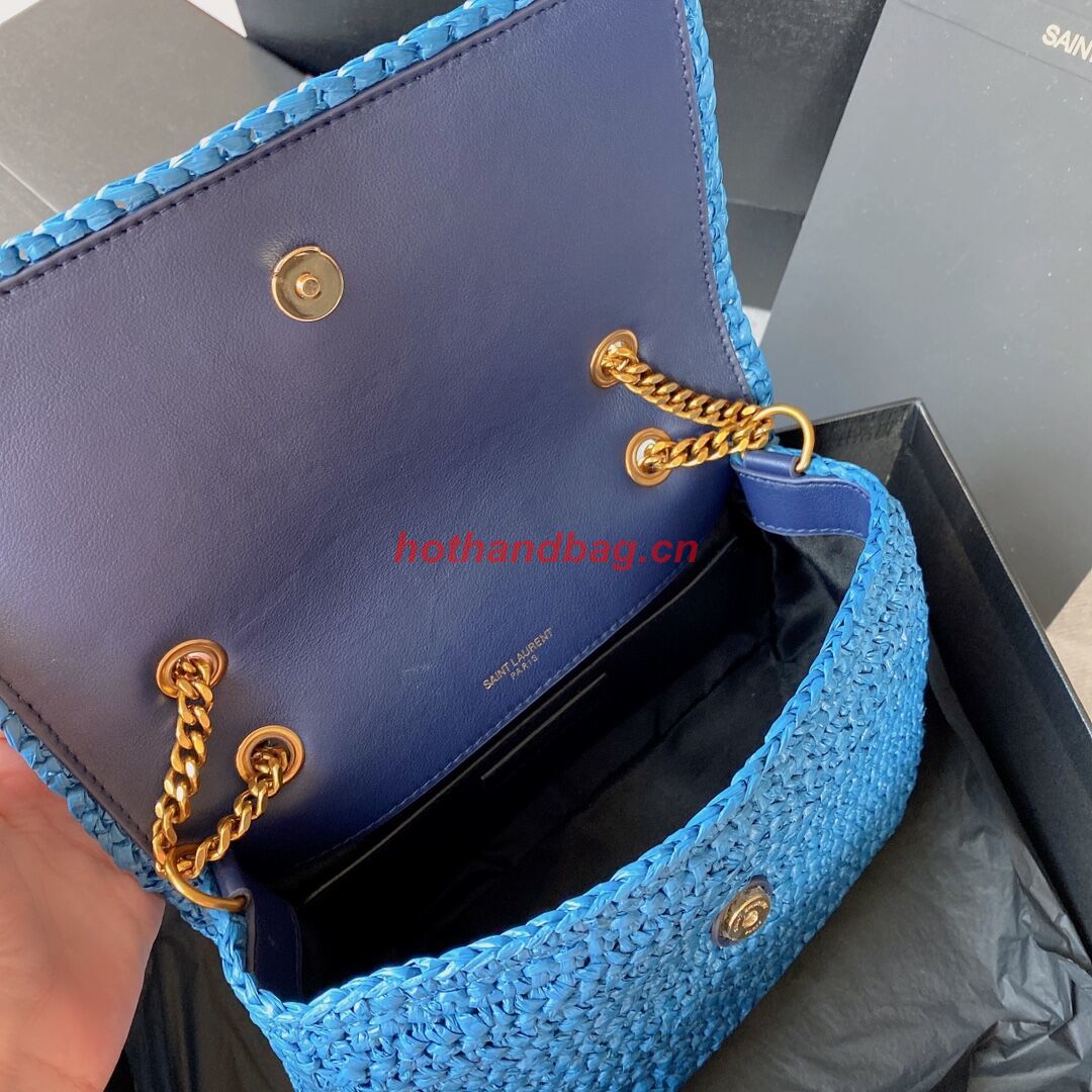 SAINT LAURENT NIKI SMALL CHAIN BAG IN RAFFIA 498892 blue