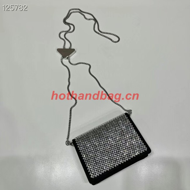 Prada Crystal-studded card holder with shoulder strap 1MR024 black&white