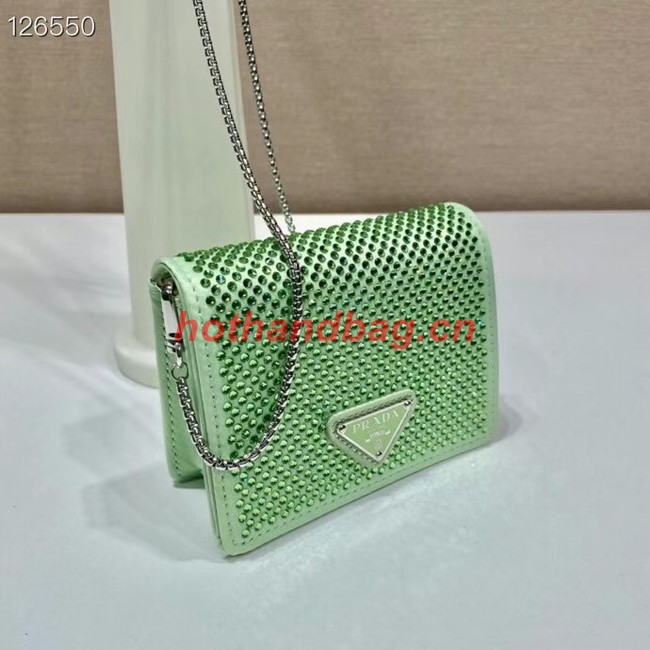 Prada Crystal-studded card holder with shoulder strap 1MR024 green