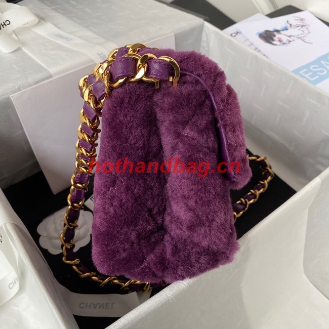 CHANEL SMALL FLAP BAG & Gold-Tone Metal AS3499 purple