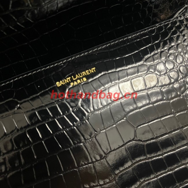 SAINT LAURENT CASSANDRA MEDIUM TOP HANDLE BAG IN CROCODILE-EMBOSSED SHINY LEATHER B623931 BLACK