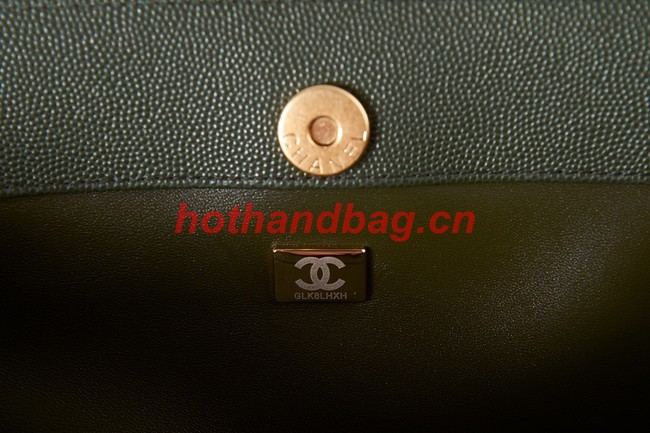 CHANEL Grained Calfskin & Gold-Tone Metal SHOPPING BAG AS3583 blackish green