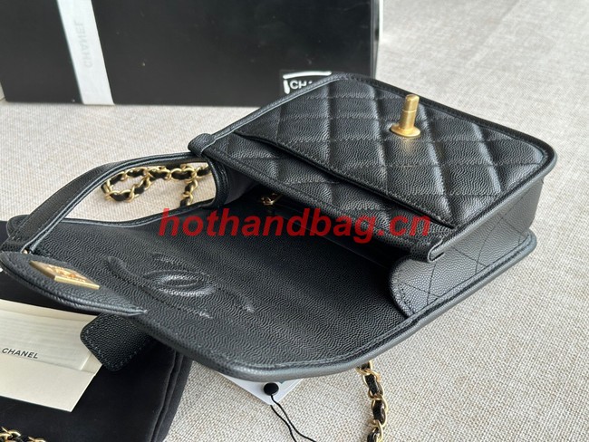 Chanel MINI FLAP BAG WITH TOP HANDLE Grained Calfskin AS3652 black
