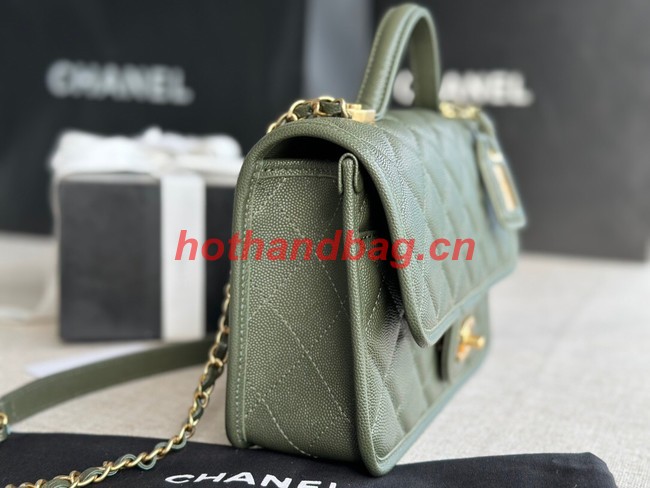 Chanel SMALL FLAP BAG WITH TOP HANDLE AS3653 blackish green