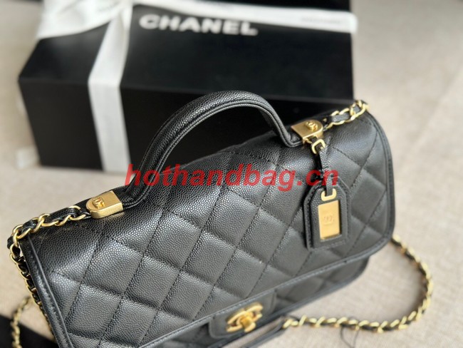 Chanel SMALL FLAP BAG WITH TOP HANDLE Grained Calfskin AS3653 black 
