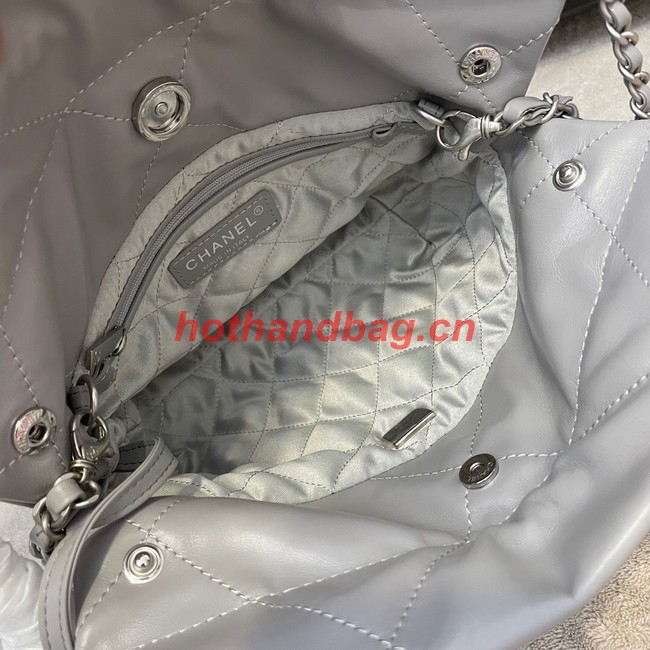 CHANEL MINI 22 HANDBAG Metallic Calfskin & Silver Metal AS3989 gray