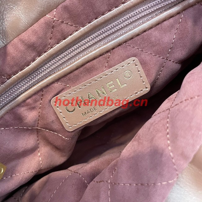 CHANEL MINI 22 HANDBAG Metallic Calfskin & gold Metal AS3989 pink