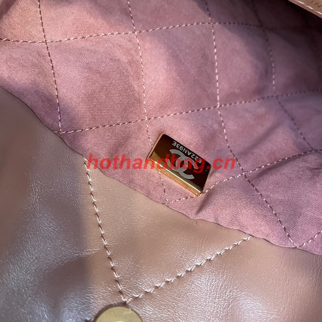 CHANEL MINI 22 HANDBAG Metallic Calfskin & gold Metal AS3989 pink