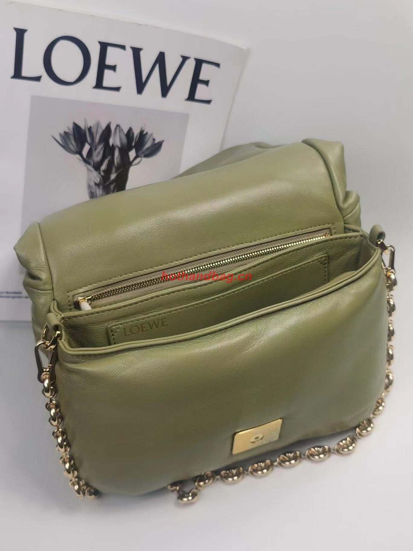 Loewe Puffer Goya Original Sheepskin Leather Bag 9801 Green