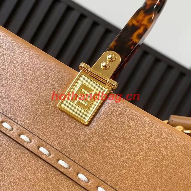 FENDI SUNSHINE MEDIUM leather and elaphe shopper 8BH386A brown