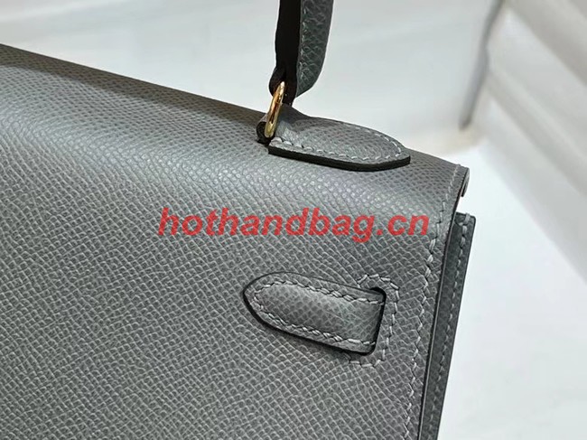 Hermes Kelly 20cm Shoulder Bags Epsom KL2750 Iron gray&gold