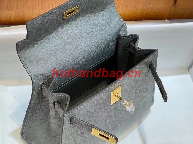 Hermes Kelly 20cm Shoulder Bags Epsom KL2750 Iron gray&gold