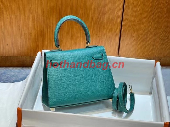 Hermes Kelly 20cm Shoulder Bags Epsom KL2750 Lake green&gold