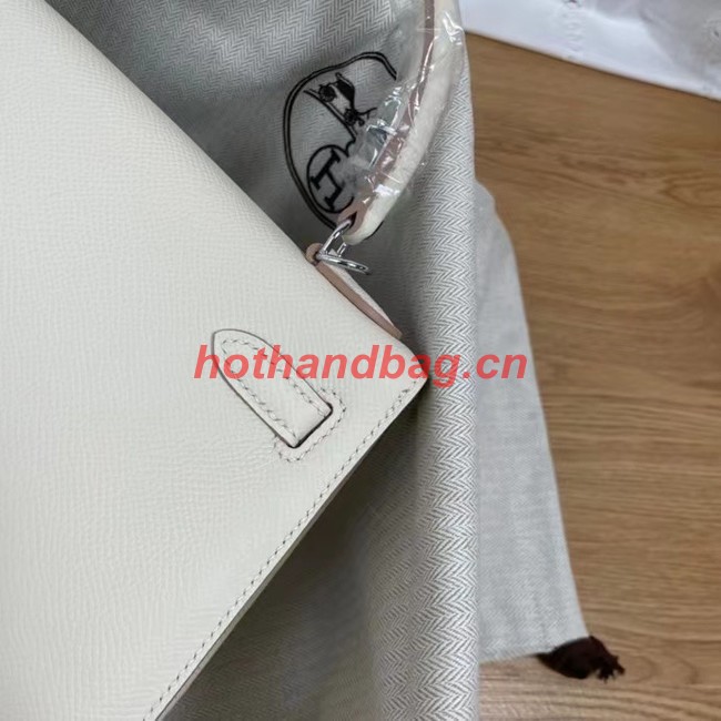 Hermes Kelly 25cm Shoulder Bags Epsom KL2755 white&silver-Tone Metal