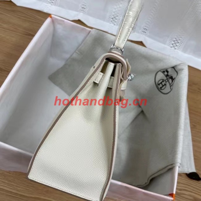 Hermes Kelly 25cm Shoulder Bags Epsom KL2755 white&silver-Tone Metal