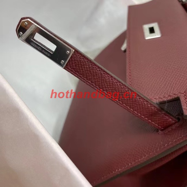 Hermes Kelly 25cm Shoulder Bags Epsom KL2755 Burgundy&silver-Tone Metal