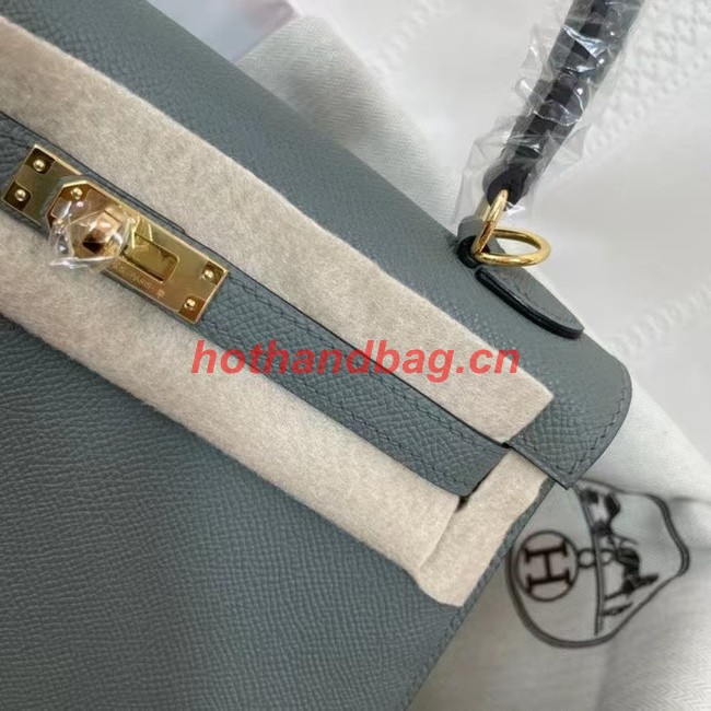 Hermes Kelly 25cm Shoulder Bags Epsom KL2755 Fog blue&gold-Tone Metal