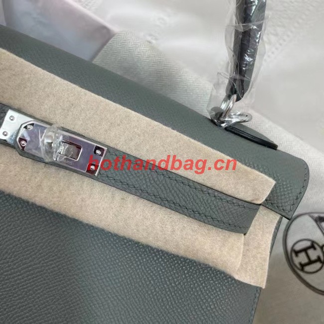 Hermes Kelly 25cm Shoulder Bags Epsom KL2755 Fog blue&silver-Tone Metal