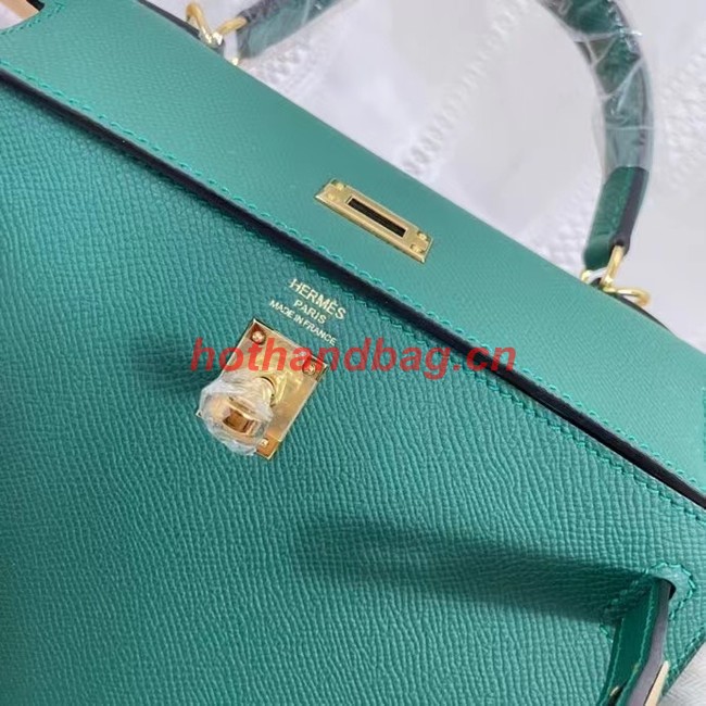 Hermes Kelly 25cm Shoulder Bags Epsom KL2755 Lake green&gold-Tone Metal