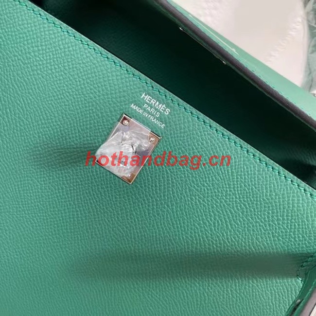 Hermes Kelly 25cm Shoulder Bags Epsom KL2755 Lake green&silver-Tone Metal