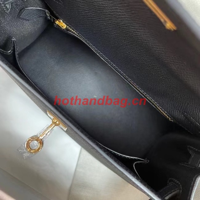 Hermes Kelly 25cm Shoulder Bags Epsom KL2755 black&gold-Tone Metal