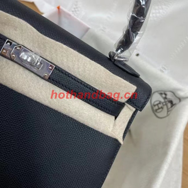 Hermes Kelly 25cm Shoulder Bags Epsom KL2755 black&silver-Tone Metal