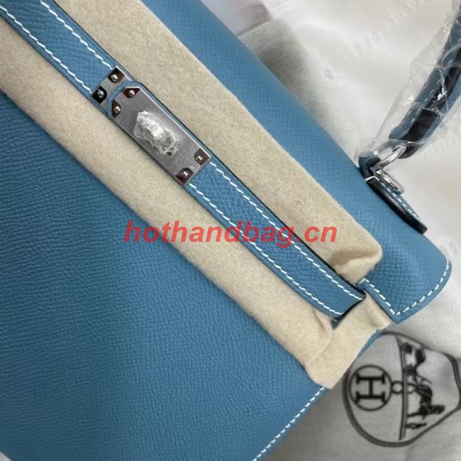 Hermes Kelly 25cm Shoulder Bags Epsom KL2755 blue&silver-Tone Metal