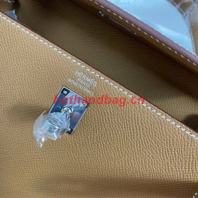 Hermes Kelly 25cm Shoulder Bags Epsom KL2755 brown&silver-Tone Metal