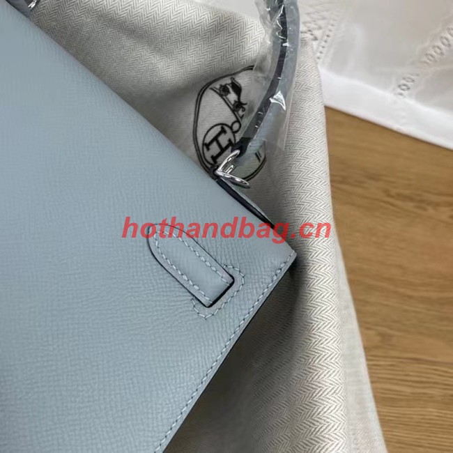 Hermes Kelly 25cm Shoulder Bags Epsom KL2755 light blue&silver-Tone Metal