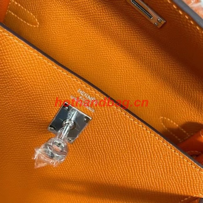 Hermes Kelly 25cm Shoulder Bags Epsom KL2755 orange&silver-Tone Metal