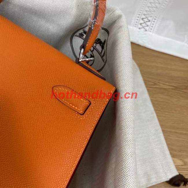 Hermes Kelly 25cm Shoulder Bags Epsom KL2755 orange&silver-Tone Metal