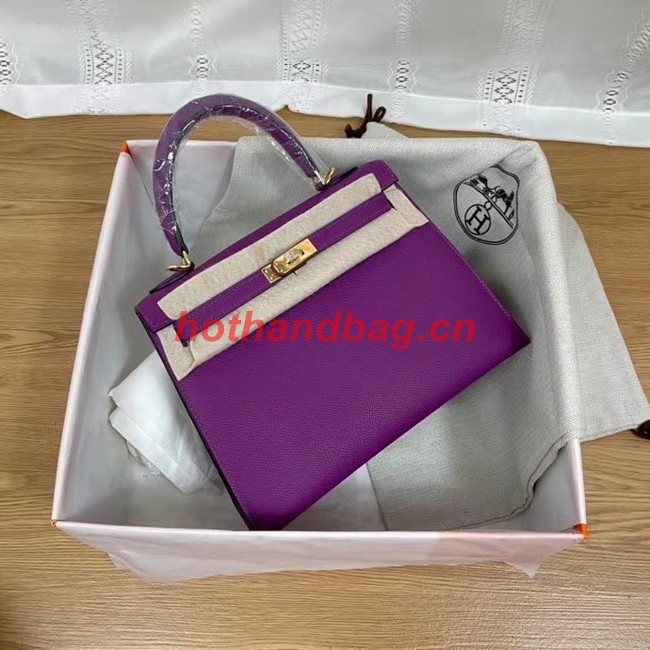 Hermes Kelly 25cm Shoulder Bags Epsom KL2755 purple&gold-Tone Metal