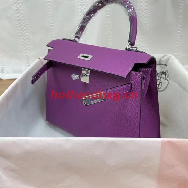 Hermes Kelly 25cm Shoulder Bags Epsom KL2755 purple&silver-Tone Metal