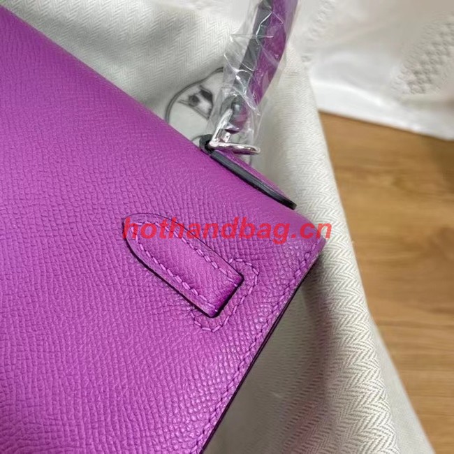 Hermes Kelly 25cm Shoulder Bags Epsom KL2755 purple&silver-Tone Metal