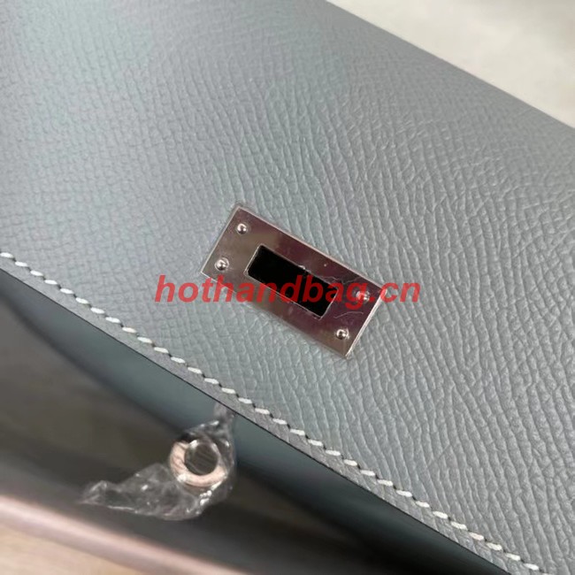 Hermes Kelly 25cm Shoulder Bags Epsom KL2755 sky blue&silver-Tone Metal