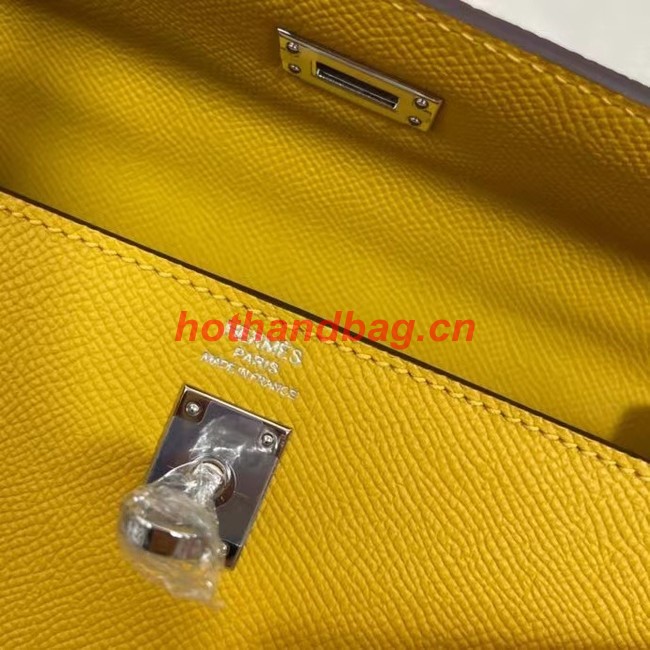 Hermes Kelly 25cm Shoulder Bags Epsom KL2755 yellow&silver-Tone Metal