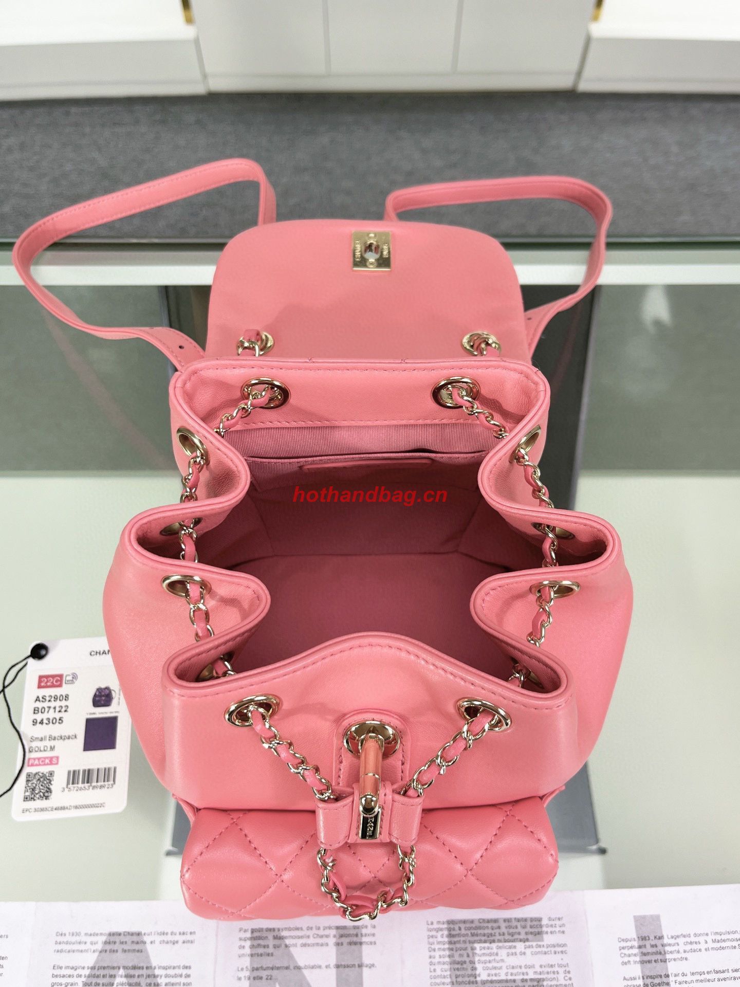 Chanel Backpack Sheepskin Original Leather AS2908 Pink