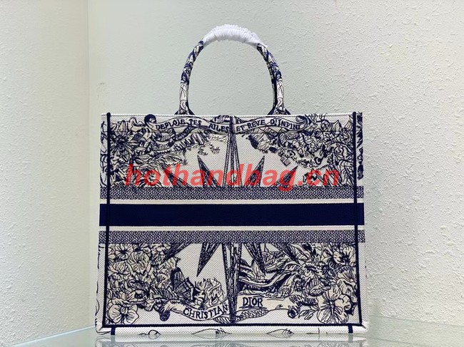 LARGE DIOR BOOK TOTE White and Blue Multicolor Reve dInfini Embroidery M1286Z
