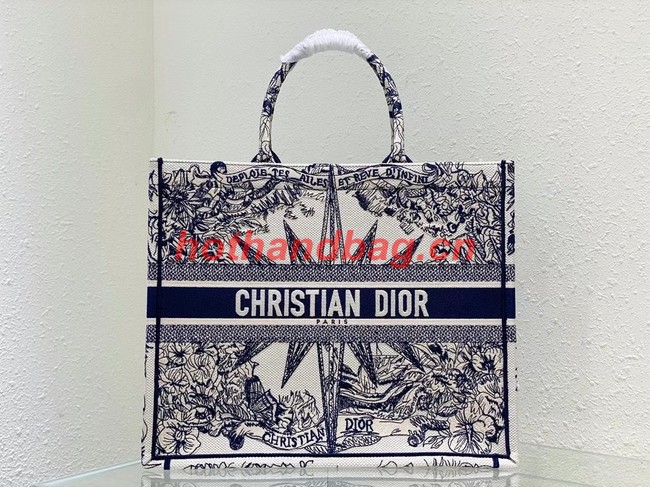 LARGE DIOR BOOK TOTE White and Blue Multicolor Reve dInfini Embroidery M1286Z
