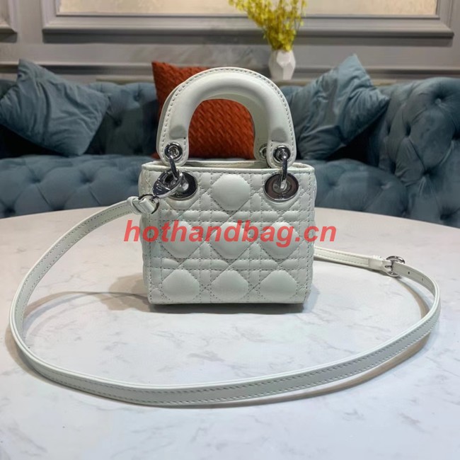 MICRO LADY DIOR BAG Scarlet Cannage Lambskin S0856O white&silver